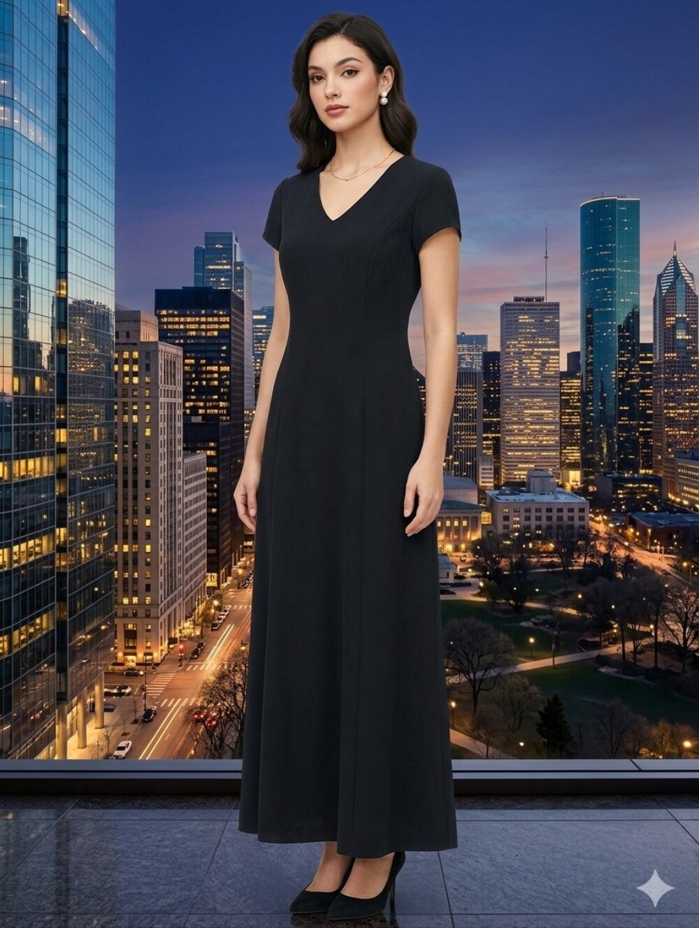 Danny & Nicole Black V-Neck Maxi Dress